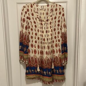 PPLA Long Sleeve Dress in Cream, Red, and Blue